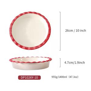 Poêle à tarte en céramique de 9/11 pouces, dispositif de cuisine pour desserts, bol à pâtisserie rond avec bord à volants - Product Image 2