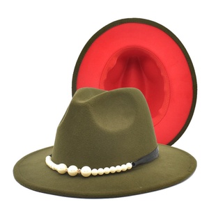 Sombrero de Lana Suave de Doble Cara con Bloques de Color para Mujer, Nuevo, Otoño-Invierno, con Accesorios de Perlas, Cálido, para Exteriores, Estilo Fedora Panamá - Product Image 5