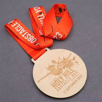 Médaille en bois écologique personnalisée gravée au laser pour la course de cross-country et les courses d'obstacles, avec cordon imprimé