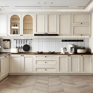 L'usine de conception d'armoires de haute qualité fournit des armoires de cuisine à stockage élevé de style crème sans cadre laqué clair. - Product Image 1