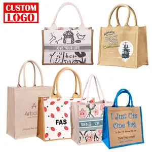 Low MOQ Jute Shopping Bags With Logos Natural Burlap Jute Rice Bags With Printing Logo