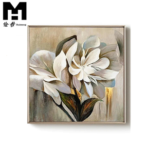 Arte acrílico abstracto de flor para pared, lienzo grande pintado a mano, Retro, blanco, dorado, gris, arte de <span class=keywords><strong>flores</strong></span> <span class=keywords><strong>al</strong></span> óleo, 100% - Product Image 1