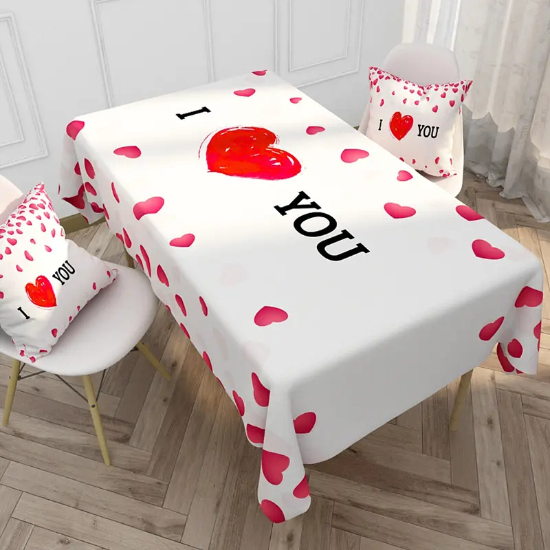 Funda de mesa Rectangular con estampado de corazón para Decoración de cocina, funda con diseño de corazón con dibujos animados para el Día de San Valentín