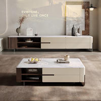Ensemble table basse et meuble TV minimaliste en marbre moderne, haut de gamme, avec rangement, pour salon