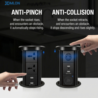 Prise de bureau grise escamotable avec 3 prises secteur, USB, chargeur sans fil et haut-parleur intégrés, interrupteur électrique et prise de table – Direct Usine