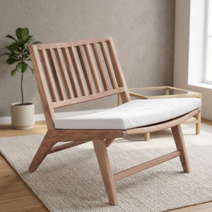 Modern Teak Wood <b>Relax</b> <b>Chair</b> with Slatted Backrest and Removable Cushion for Comfortable Outdoor Seating - Product Image 3