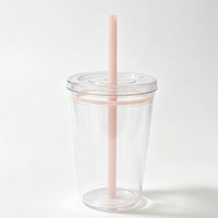 Gobelet en plastique Tritan de 450 ml avec couvercle transparent et paille, sans BPA, réutilisable, pour café glacé, impression personnalisée de couleur et de logo