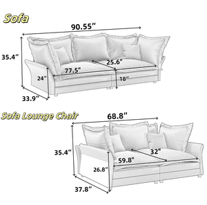 Modern Convertible Chenille Fabric <b>Sofa</b> Set Apartment-Friendly Cloud Design with Deep Seat and Multiple Large Soft Pillows - Product Image 6