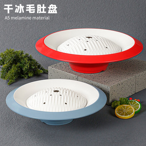 Plateau de service en mélamine Xiang Yuan Mei avec couvercle, design carré et ovale rouge et bleu, pour usage en restaurant - Product Image 3