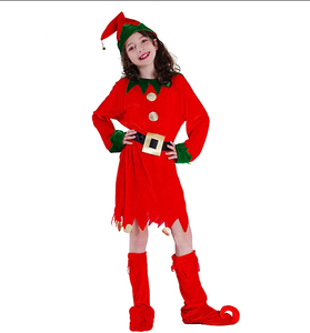 Luolan Children's Christmas <strong>Elf</strong> Princess <strong>Costume</strong> Green and Red Outfit for Boys and Girls Party Polyester S/M/L - Product Image 2