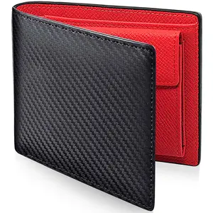 Hot Sale Genuine Leather Carbon Mens Wallets Leather Small Aluminum Luxury Card Holder Coin Women Wallet