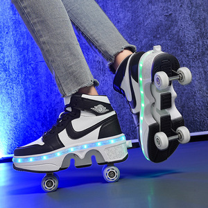 Roller Shoes Four Wheel Dual Purpose Flashing Inline Skates Size 33 43 EVA Plastic Wheels Double Row - Product Image 1