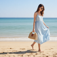 Tas Tangan Anyaman Jerami Musim Panas Berkualitas Tinggi Ramah Lingkungan untuk Wanita, Tas Selempang Pantai Mewah dengan Rantai, Kancing, Kapasitas Besar