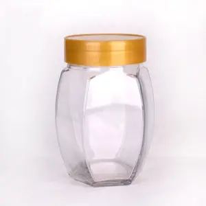 12oz 370ml recipiente de vidro para armazenamento de alimentos, hermético hexagonal, frascos e potes de vidro com tampa de plástico para grãos de café do açúcar do mel