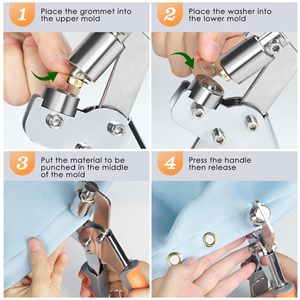 Kit d'outils <span class=keywords><strong>pour</strong></span> œillets OEM, <span class=keywords><strong>pince</strong></span> à œillets de 10 mm <span class=keywords><strong>pour</strong></span> bâches, <span class=keywords><strong>tissus</strong></span>, cuir, avec perforateur, 500 œillets - Product Image 4