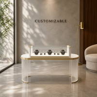Vitrine d'îlot incurvée pour bijoux avec éclairage LED et verre blanc, présentoir pour magasin de bijoux en centre commercial