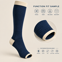 Chaussettes de compression personnalisées à bout ouvert, en tricot de nylon et élasthanne, couleur écru marine, avec support du mollet et ajustement du bout du pied, gradation de taille
