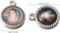100 pièces Médaillon rond en émail assorti, motifs variés : Notre-Dame, Jésus, Vierge Marie, centre de chapelet floral, en alliage catholique, 16mmx13mm
