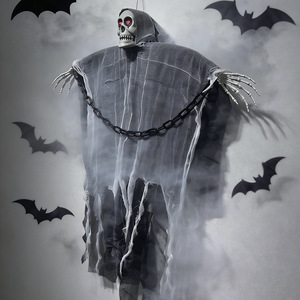 Decoración de Halloween: Esqueleto Fantasma Colgante con Ojos Rojos LED, Gasa Desgarrada y Cadena, Accesorio para Casa Embrujada - Product Image 5