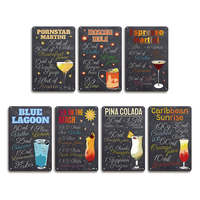 Juego de Letreros Metálicos con Recetas de Cócteles Vintage, Decoración de Pared Retro para Bar, Hogar o Pub