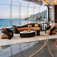 Ensemble de canapé et table basse en cuir courbé de luxe italien, mobilier de réception de luxe pour hôtel, bureau de vente