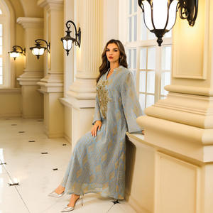 Elegante XXL mujer verano lentejuelas poliéster transpirable tobillo longitud Abaya <span class=keywords><strong>Bata</strong></span> para Eid Ramadán moda musulmana Dubai - Product Image 4