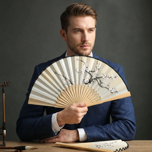 Premium Decorative Cotton Hand Fan with Natural Wooden Ribs High-Quality <b>Craft</b> for Wedding, Custom Logo, and Wholesale Events - Product Image 1
