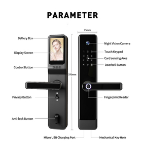 Fireproof Silver Camera Display Entrance <strong>Door</strong> Smart Lock Video Remote Unlock Tuya WiFi 6085 Card Code Fingerprint Digital Lock - Product Image 5