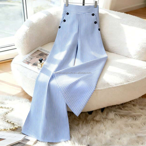 <span class=keywords><strong>Pantalon</strong></span> large rayé taille haute style marin personnalisé pour femme - Product Image 4
