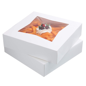 ZL Custom Personalized White And Kraft Caja De Pastel Dessert Pizza Cake Packaging Paper Flip Cover Box With Clear Window
