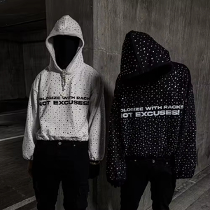 Sweat à capuche OEM coupe ample avec strass en cristal pour homme, personnalisé, surdimensionné, brillant, avec impression sérigraphique de grands strass, en tissu épais - Product Image 2