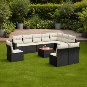 Conjunto de Sofás de Jardín de Ratán Negro con Cojines de Espuma de Alta Densidad, Diseño Contemporáneo para Exteriores - Product Image 2