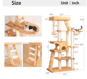 <span class=keywords><strong>Tour</strong></span> à chat en bois <span class=keywords><strong>de</strong></span> luxe avec panier en osier, bol en acrylique, grattoir, meubles - pour décorations d'Halloween - Product Image 6