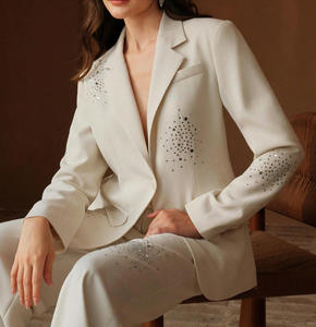 Traje de mujer estilo dinero antiguo elegante informal de negocios hecho a medida traje de mujer de transferencia de calor con diamantes de imitación chaqueta traje de oficina - Product Image 3