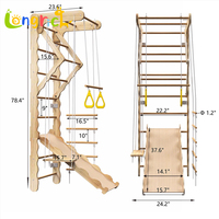 7-en-1 Ensemble de jeux d'escalade géométrique en bois pour enfants, pour jeu intérieur, comprenant toboggan, balançoire, échelle à cordes, anneaux de gymnastique, barres de gymnastique, échelle murale suédoise