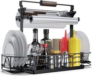 Organizador de Condimentos de Metal de 2 Niveles Oniya, Soporte Multifuncional para Parrilla de Barbacoa con Portarrollos de Papel para Restaurante o Cafetería - Product Image 1