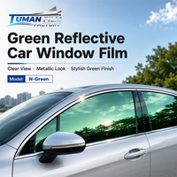 Film de protection solaire réfléchissant vert Tuman Clear View pour vitres de berlines, finition métallisée élégante, rouleau de film teinté automobile