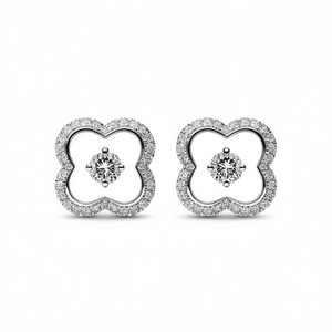 Orecchini in Oro Bianco con Diamanti Taglio Brillante Rotondo Colore G Diamanti Naturali Stile Classico Gioielli da Sposa per Donna - Product Image 1