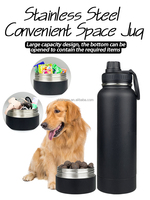 Bouteille d'eau isotherme 2-en-1 pour chien et animal de compagnie, en acier inoxydable à double paroi, 32 oz, avec gamelle et compartiment de rangement pour croquettes