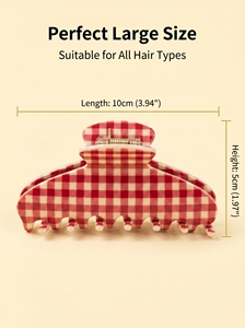 Pinza de Pelo Grande de Acrílico con Diseño de Cuadros Rojos y Blancos, Pinzas de Pelo a la Moda con Diseño de Mandíbula de Tiburón para Mujeres y Niñas - Product Image 3