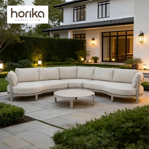 Canapé de patio de luxe en aluminium, mobilier de jardin, canapé d'extérieur modulable, ensemble de canapés de salon d'extérieur modernes et courbés - Product Image 2