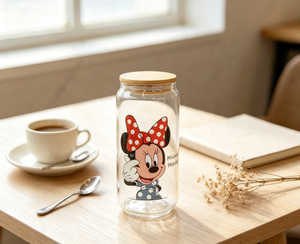 Mug en <span class=keywords><strong>verre</strong></span> borosilicate de haute qualité avec impression de dessin animé <span class=keywords><strong>Minnie</strong></span>, couvercle en bambou, paille, résistant à la chaleur, passe au lave-vaisselle et au micro-ondes, marque Wuso - Product Image 4