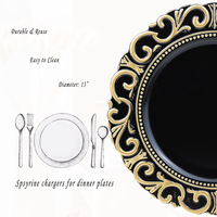 Assiettes de présentation noires en plastique de 13 pouces pour la décoration de mariages et de fêtes