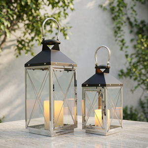 Wholesale Dual Tone Black and Silver Stainless Steel <b>Candle</b> Holder <b>Lanterns</b> for Home & Patio Decoration - Product Image 2