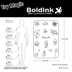 Autocollant de <span class=keywords><strong>tatouage</strong></span> semi-permanent Boldink personnalisé, réaliste, motif hippocampe, requin, <span class=keywords><strong>tortue</strong></span>, résistant à l'eau, longue durée (2 semaines) - Product Image 4