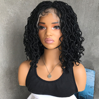 Perruque synthétique courte à tresses africaines en faux locs, perruque à dentelle complète, perruque bob tressée pour femmes, vente en gros, 12 pouces, cheveux bouclés torsadés