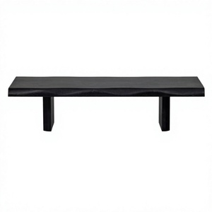 Table basse en bois massif de style mid-century avec bord naturel, mobilier moderne pour salon, table organique durable en bois d'acacia noir - Product Image 2