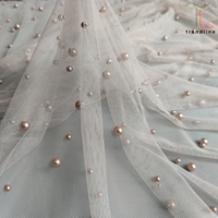 Tela de encaje de tul de malla con cuentas de perlas de 10 a 20 metros para pedir en línea, de alta calidad, 3D, para vestido de novia y fiesta