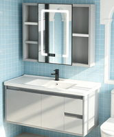 Meuble de salle de bain mural en aluminium spatial durable à prix réduit avec lavabo en céramique