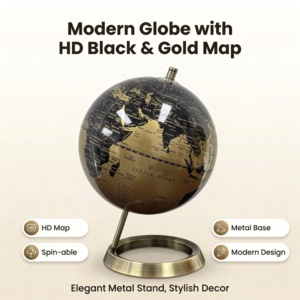 Globe terrestre moderne noir et or, rotatif à 360°, décoratif, avec base en métal, pour la décoration de bureau ou de <span class=keywords><strong>maison</strong></span>. - Product Image 3